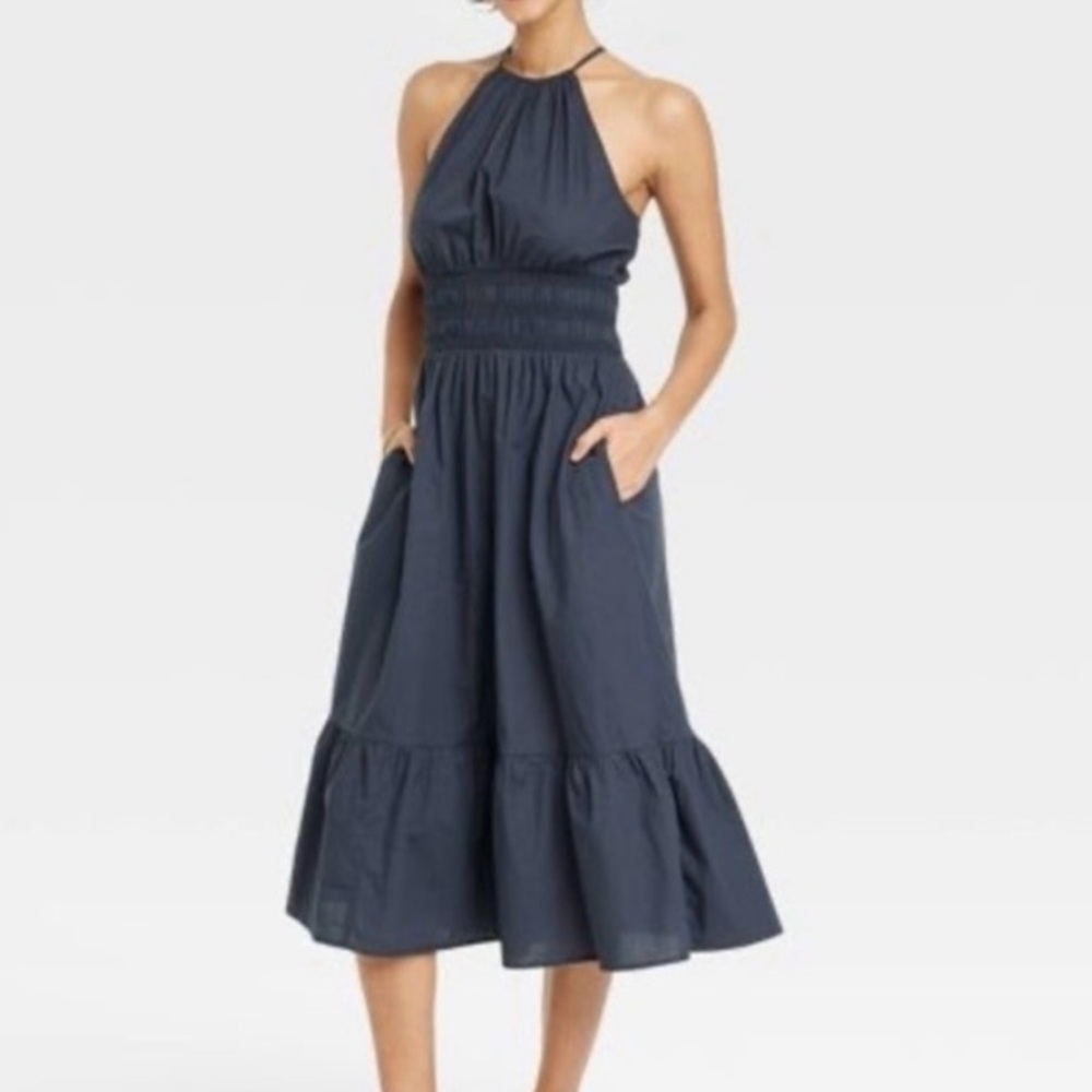 A New Day Target Poplin Navy Halter Midi Dress